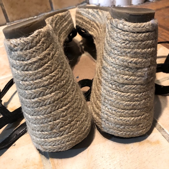 Black Strappy Suede Open Toe Espadrille Heels - Picture 3 of 5